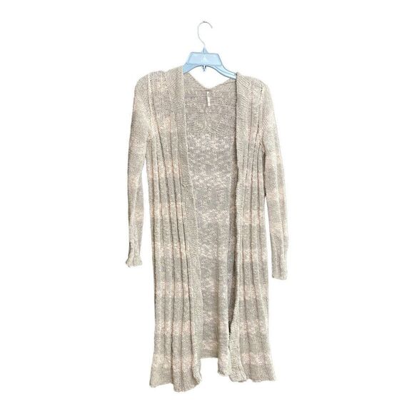 FREE PEOPLE FREE SPIRIT CARDIGAN STRIPED size XS knit cotton linen blend - Picture 2 of 11